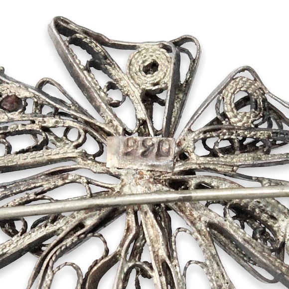Vintage Fine Silver Cannetille Bow Brooch Pin Intricate Filigree Openwork Estate - Picture 5 of 5